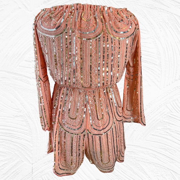 🎀 Main Strip Pink Sequin Romper, Barbie, NFR Fashion, Women’s Size Large, NWT - Picture 6 of 15